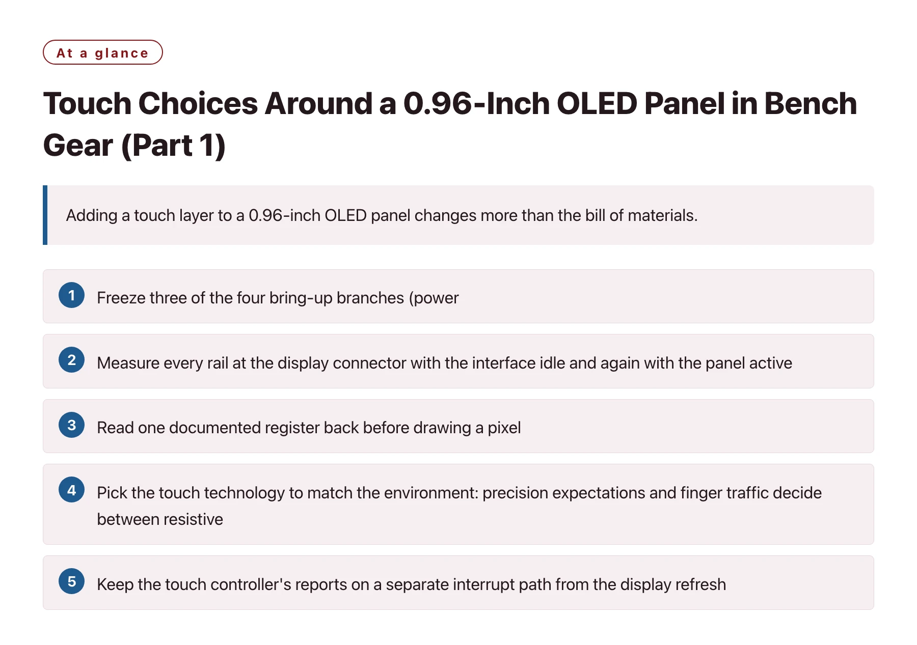 Touch Choices Around a 0.96-Inch OLED Panel in Bench Gear (Part 1)——全文要点速览